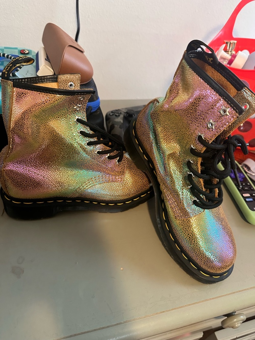 Dr. Martens Iridescent Rainbow Lace-Up Ankle Boots